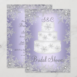 Monogram Wedding Cake Purple Bridal Shower Invitation