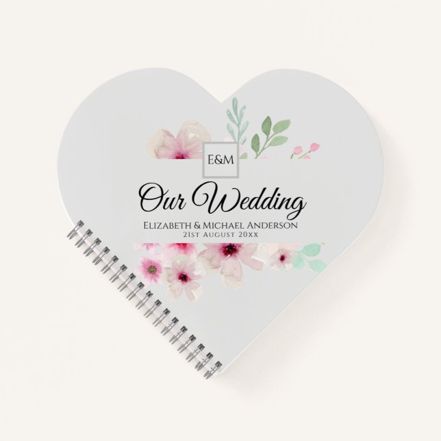 Monogram Wedding Couple Pink Blush Floral Notebook (Front)