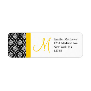 Monogram Wedding Damask Return Address Labels
