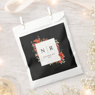 Monogram Wedding Delicate Poppy Dark Wedding Favour Bag