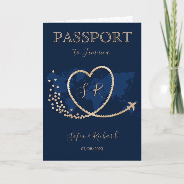 Monogram Wedding Destination Passport World Map Invitation (Front)