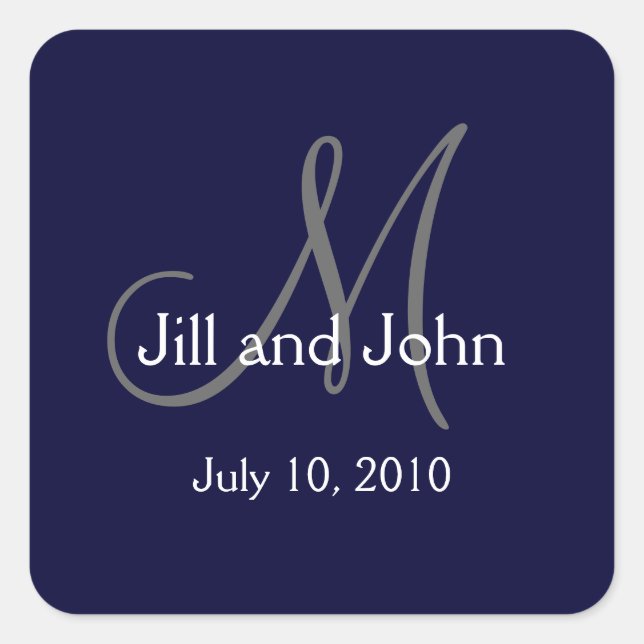 Monogram Wedding Favour Stickers Navy (Front)