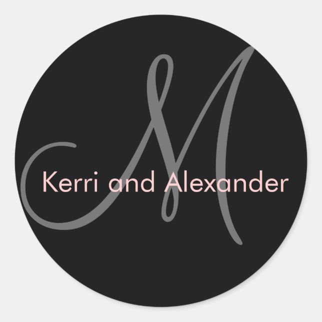 Monogram Wedding Favour Stickers Pink Black (Front)