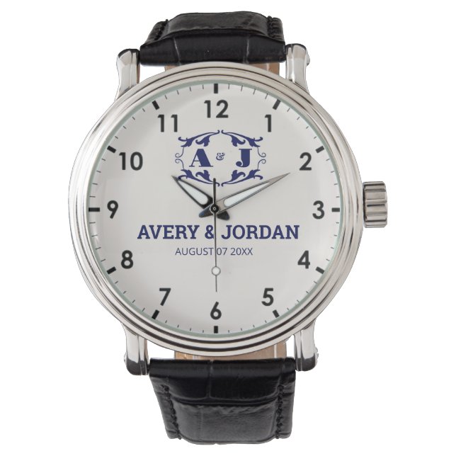 Monogram wedding gift Luxury Typography  Watch (Front)