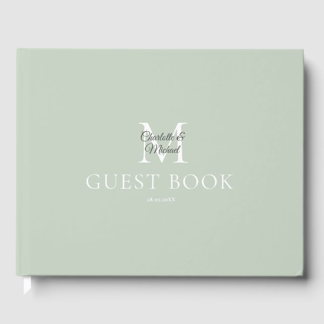 Monogram Wedding Green Guest Book (Front)