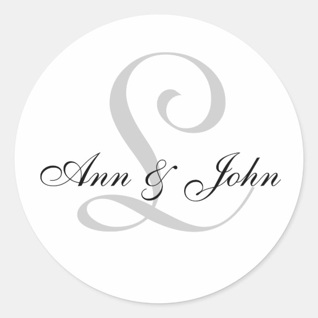 Monogram Wedding Initial Bride Groom Names Sticker (Front)