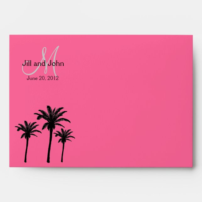 Monogram Wedding Invitation Envelopes Palm Trees (Front)