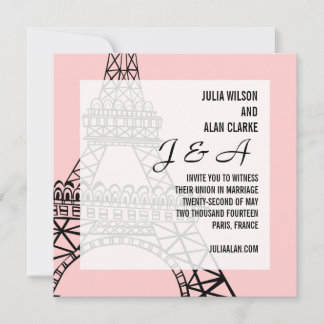 Monogram Wedding Invitation Paris Pink