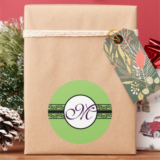 Monogram Wedding Invitations & Gifts Classic Round Sticker (Holiday)