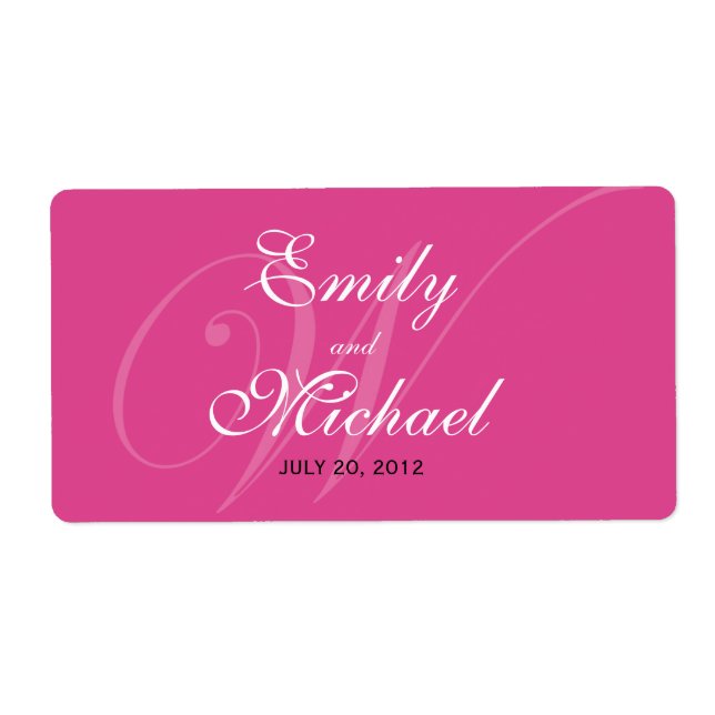 Monogram Wedding Labels -Bright Pink (Front)