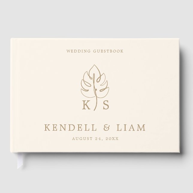 Monogram Wedding Logo Monstera Guest Book (Front)