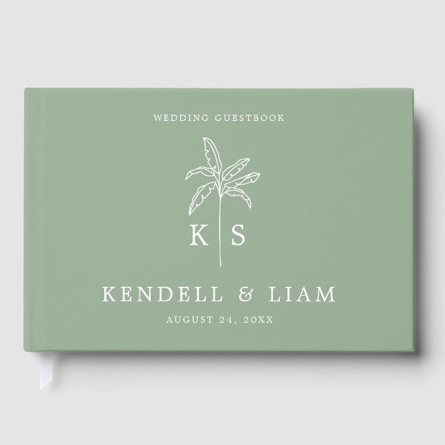Monogram Wedding Logo Palm Tree Guest Book (Front)