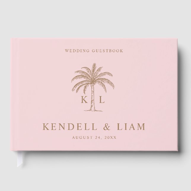Monogram Wedding Logo Palm Tree Guest Book (Front)