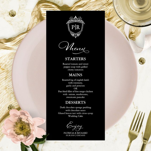 Monogram Wedding Menu Cards Black And White (Creator Uploaded)