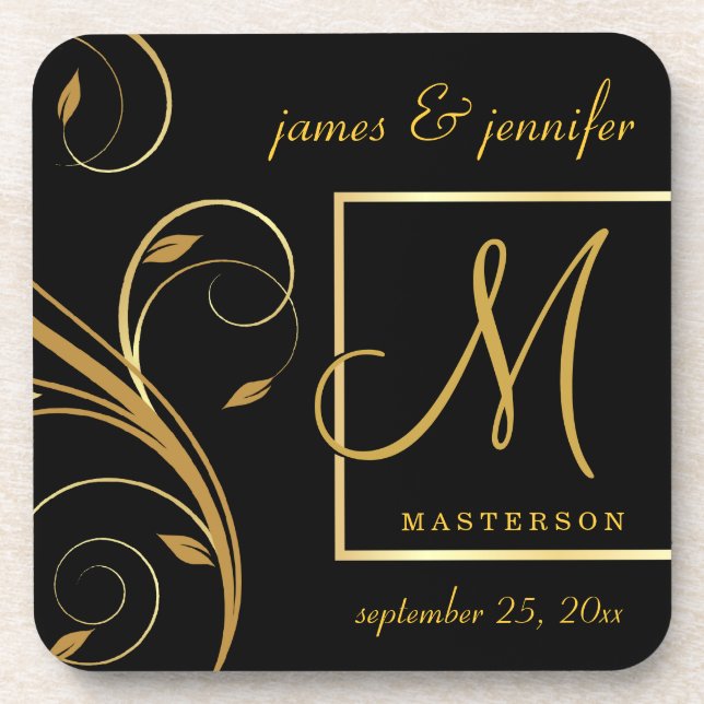 Monogram Wedding or Anniversary Gift Cork Coasters (Front)