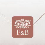 Monogram Wedding Ornate Floral Terracotta Square Sticker<br><div class="desc">Add an elegant touch to your stationery with a personalized stickers. This monogrammed design features a vintage floral motif with stylized flowers and ornate foliage, paired with classic serif typography for a sophisticated look. Perfect for weddings and anniversaries, this editable template can be personalized with a couple's monogram initials to...</div>