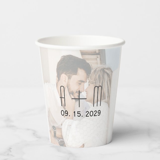 Monogram Wedding Photo Paper Cups (Back)