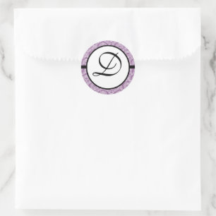 Monogram Wedding Plum Damask Classic Round Sticker