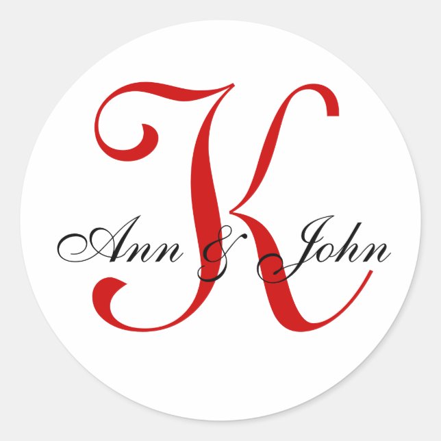 Monogram Wedding Red Bride Groom Names Sticker (Front)