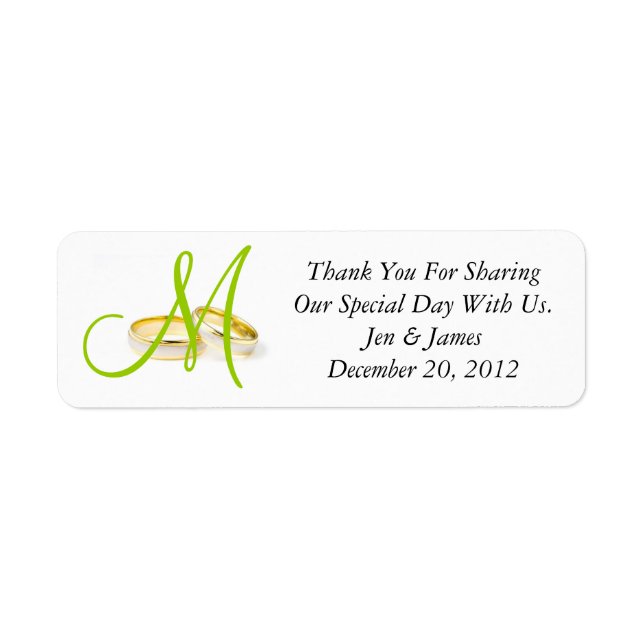 Monogram Wedding Rings Thank You Labels Green (Front)