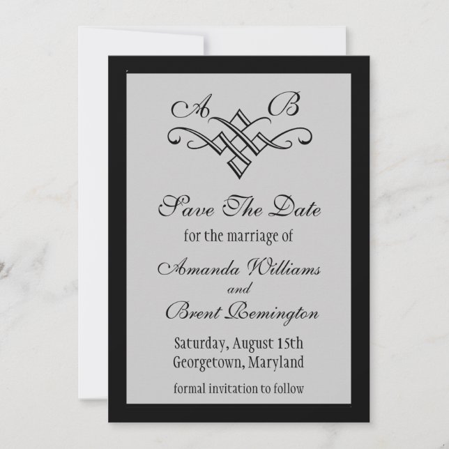 Monogram Wedding Save the Date in Grey (Front)