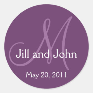 Monogram Wedding Save the Date Purple Sticker