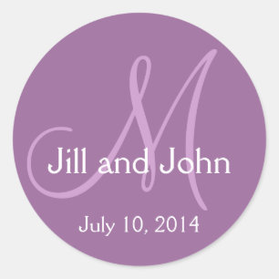 Monogram Wedding Save the Date Stickers Purple