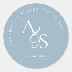 Monogram, Wedding Thank You Classic Round Sticker