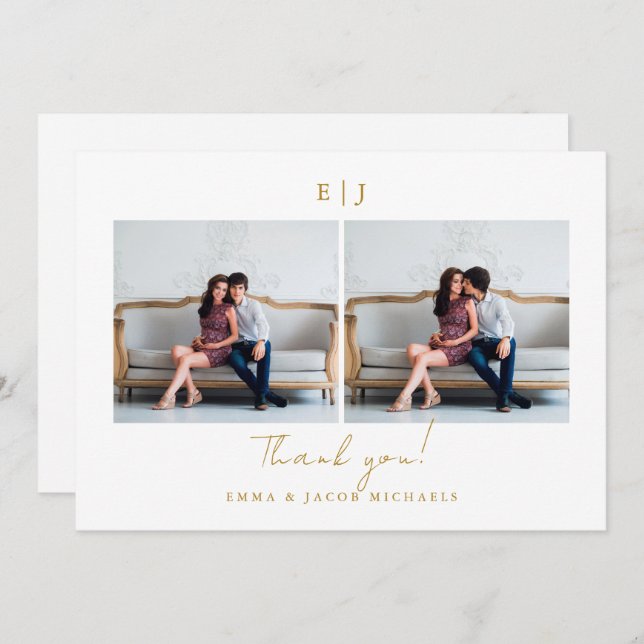 Monogram Wedding Thank You Photo Gold (Front/Back)