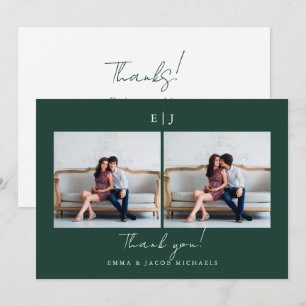 Monogram Wedding Thank You Photo Green