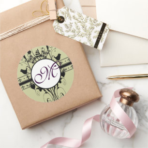 Monogram Wedding Vintage Borders Classic Round Sticker