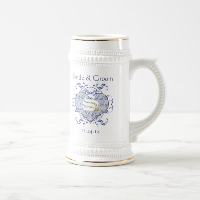 Monogram Wedding Vow Heart Beer Stein (Right)