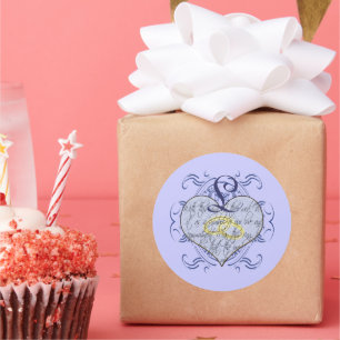 Monogram Wedding Vow Heart Classic Round Sticker