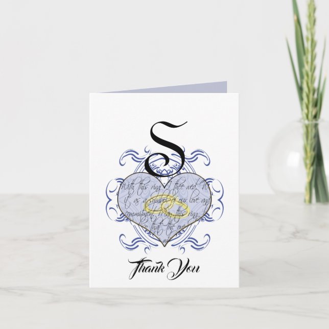Monogram Wedding Vow Heart Thank You Card (Front)