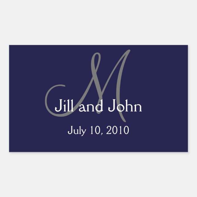 Monogram Wedding Water Bottle Label Navy (Front)