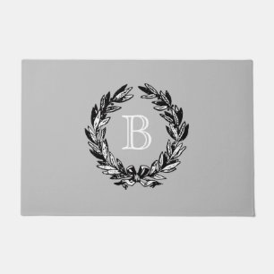 Monogram Welcome Wreath Grey Autumn Doormat