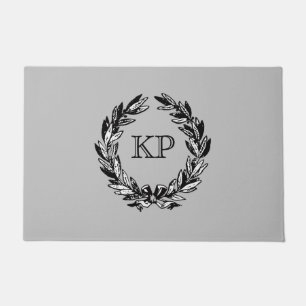 Monogram Welcome Wreath Grey Autumn Doormat
