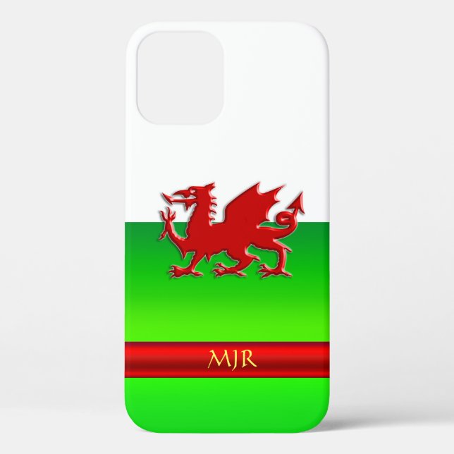 Monogram Welsh Flag, embossed dragon chrome-effect Case-Mate iPhone Case (Back)