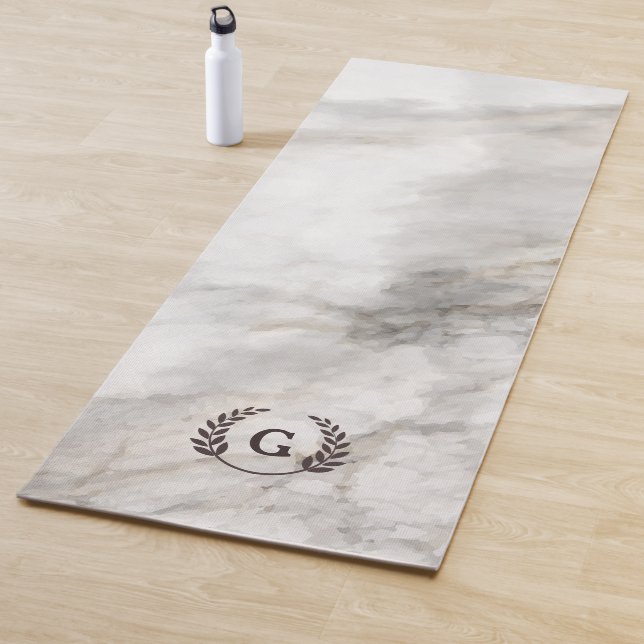 Monogram. Wheat Laurel on White Marble. Yoga Mat (In Situ)