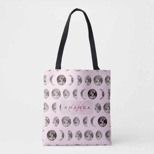 Monogram Whimsical Dreamy Moon Phases Gifts Tote Bag (Front)