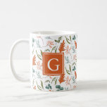 Monogram Whimsical Fall Botanicals Pattern Coffee Mug<br><div class="desc">Whimsical and modern fall season mug featuring your monogram on a orange background with an autumn greenery illustration made into a pattern.</div>