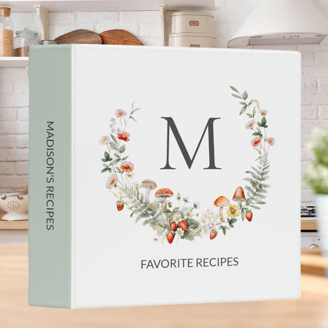 Monogram Whimsical Floral Botanical Family Recipe Binder (In situ)