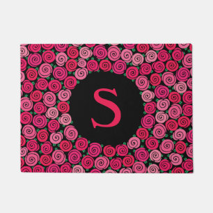 Monogram Whimsical Pink Roses Personalized Doormat