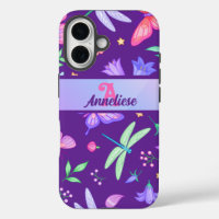 Monogram Whimsical Purple Dragonfly Butterfly 