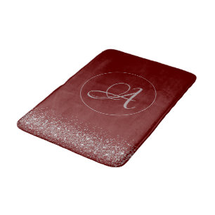 Monogram Whimsical Silver Glitter on Red Bath Mat