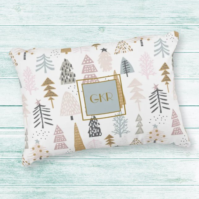 Monogram, Whimsical Winter Trees 16x12 Accent Pillow (Creator Uploaded)