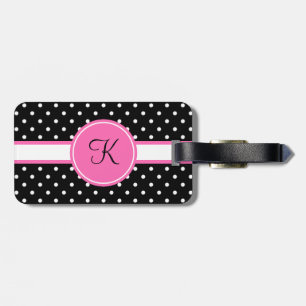 Monogram White and Black Polka Dot Pattern Luggage Tag