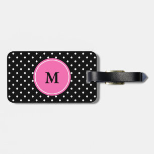 Monogram White and Black Polka Dot Pattern Luggage Tag