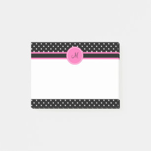 Monogram White and Black Polka Dot Pattern Post-it Notes