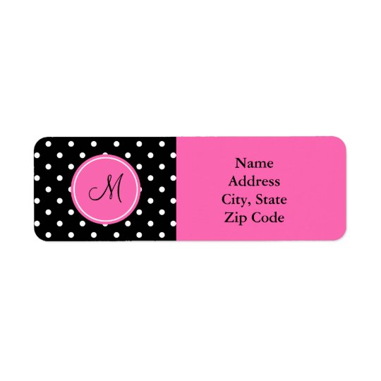 Monogram White and Black Polka Dot Pattern Return Address Label